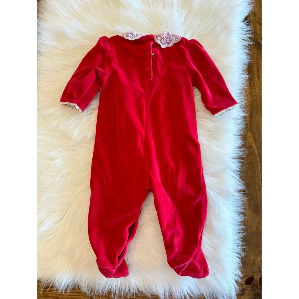 Red smocked outfit 6/9‎ month euc